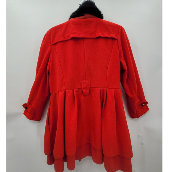 Shi Long Fashion Vintage Red double breasted Faux Fur Collar Peplum Swing Coat - Picture 3 of 14